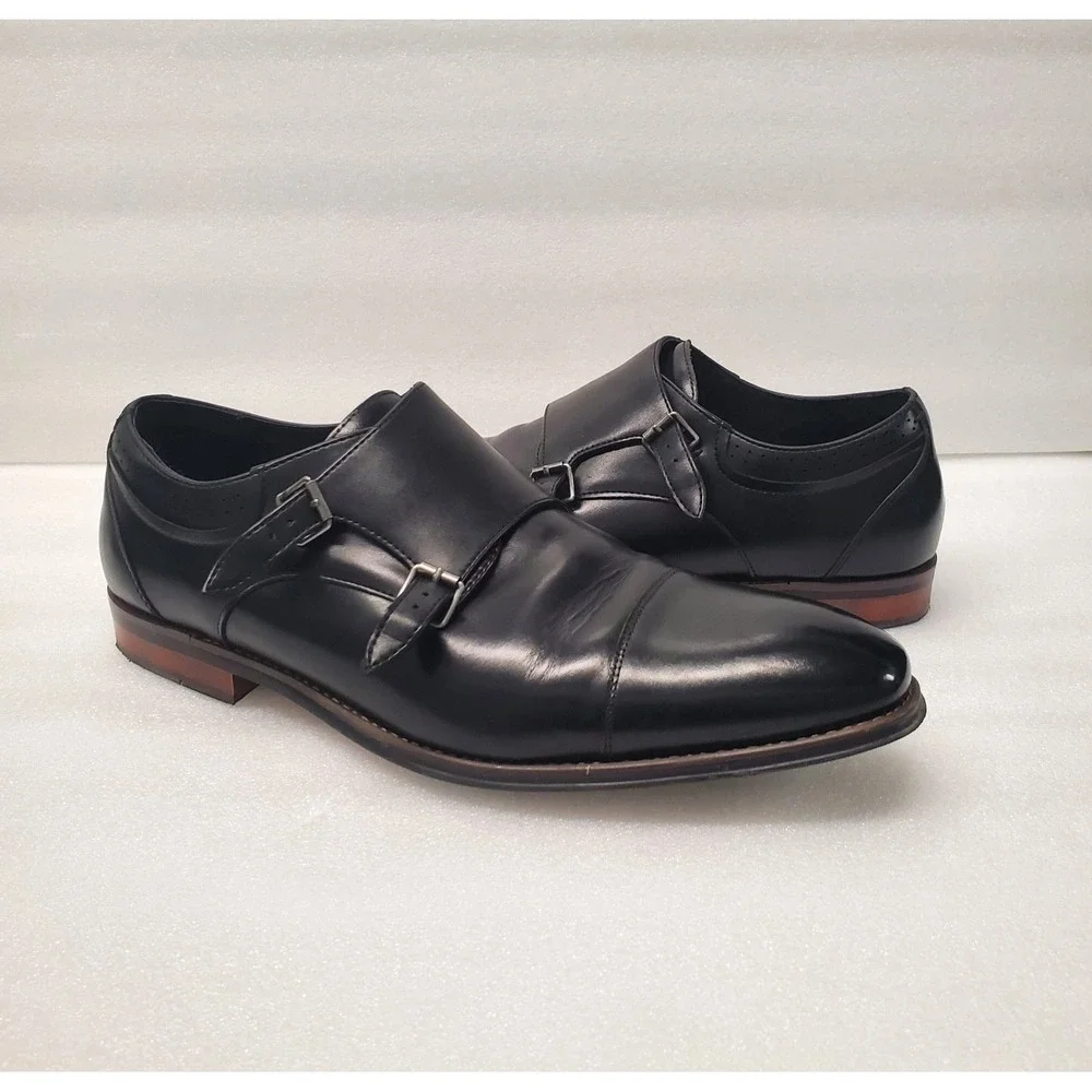 Stacy Adams Bayne Black Leather Double Monk Strap Dress Shoes Size 13M 25347.001